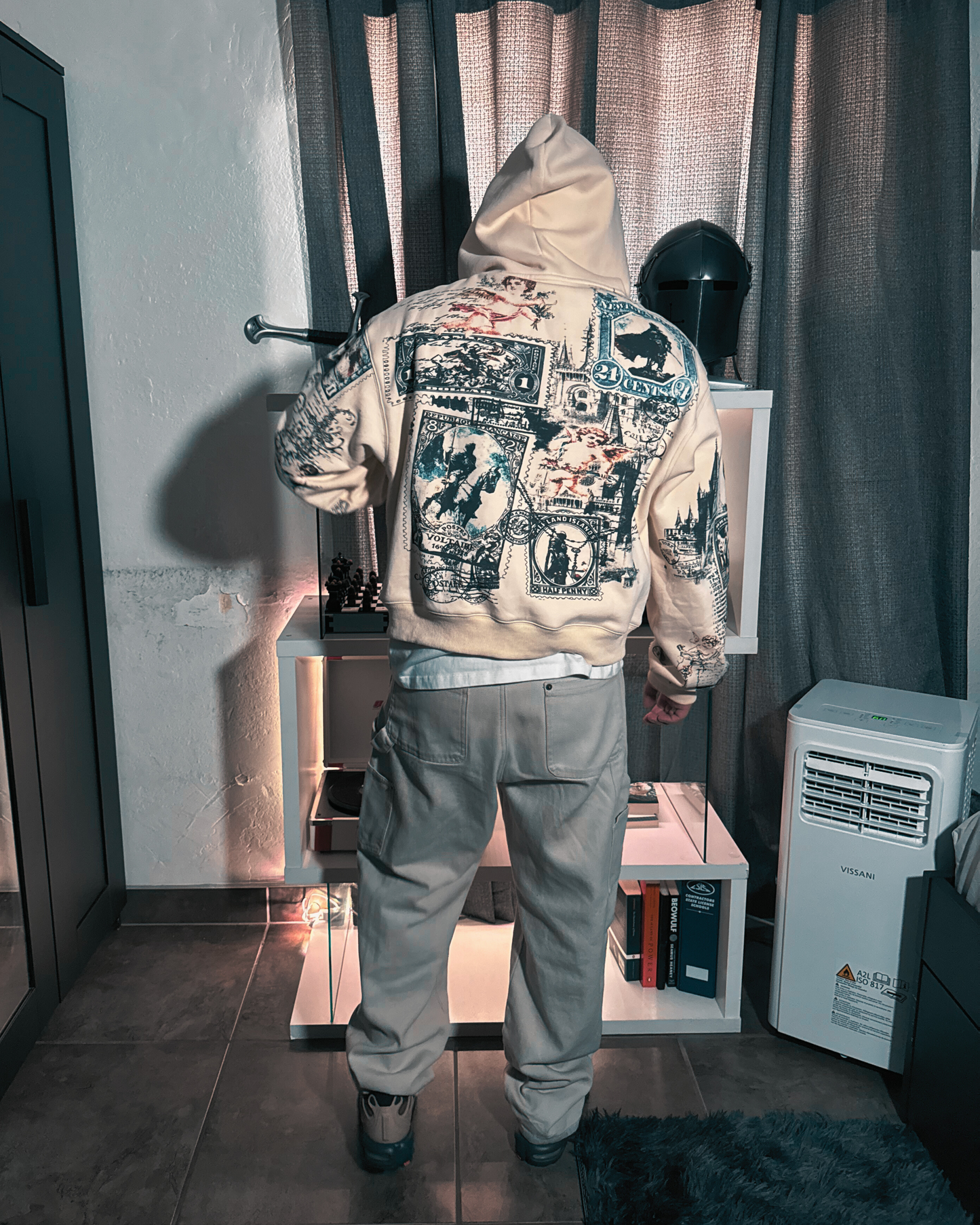 Victory Postage Hoodie – All-Over Vintage War Print