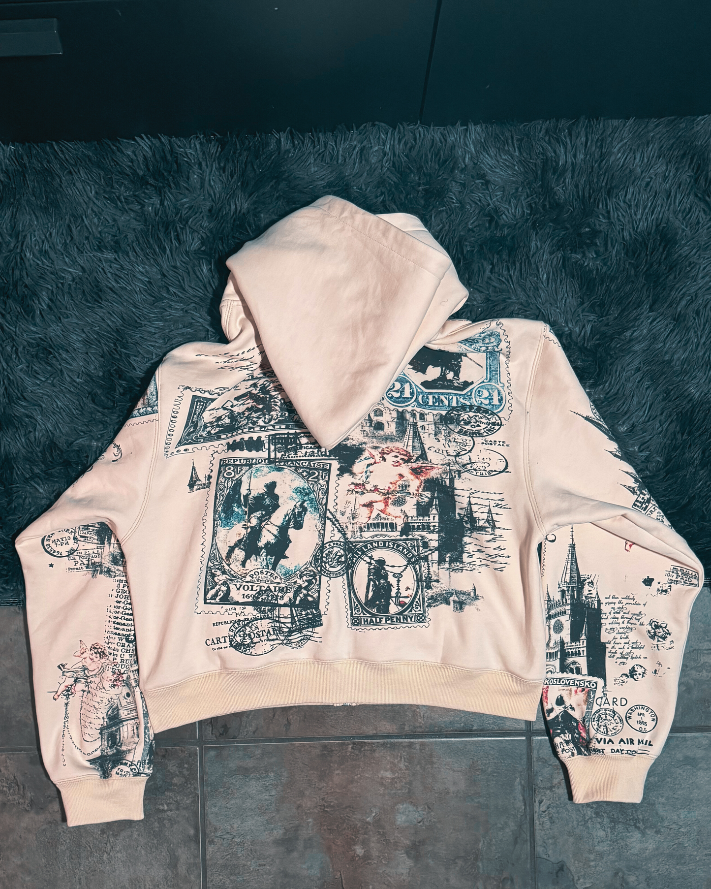 Victory Postage Hoodie – All-Over Vintage War Print